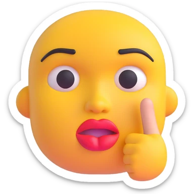 3D emoji of a face with pursed lips and finger over mouth, signaling to be quiet sticker