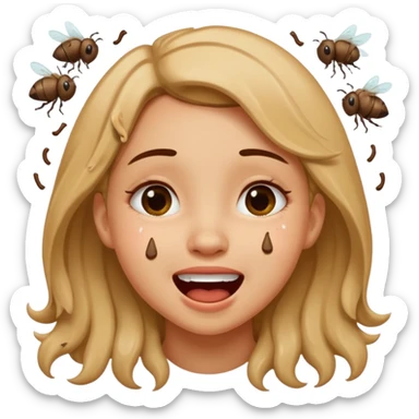 Fille caca qui pu et pleure de rire avec des mouches autour sticker