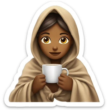 girl inside a blanket sipping coffee eyes closed with bow on head  sticker