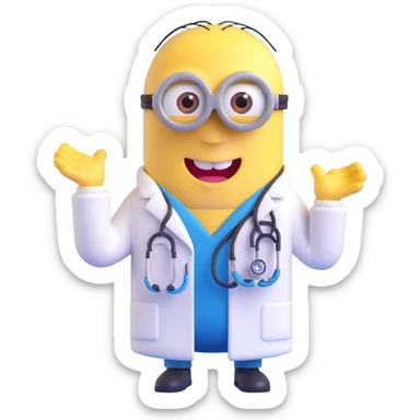 yellow minion character as a doctor with stethoscope sticker