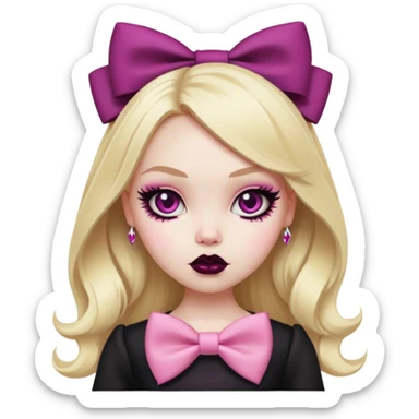 pretty bratz baddie, pale skin, blonde hair, pink bow, gothic style sticker