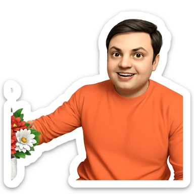 smiling boy with flower indoors sticker