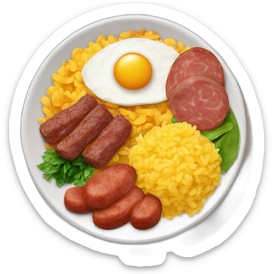 Plato de comida con arroz, frijoles, huevos fritos, chorizos y carne molida sticker