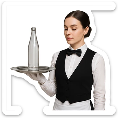 premium water bottle exposed on a premium plate by a high standard waitress sticker