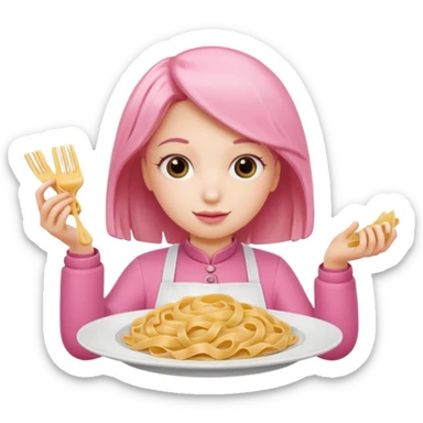 pink girl serving pasta on a plate sticker