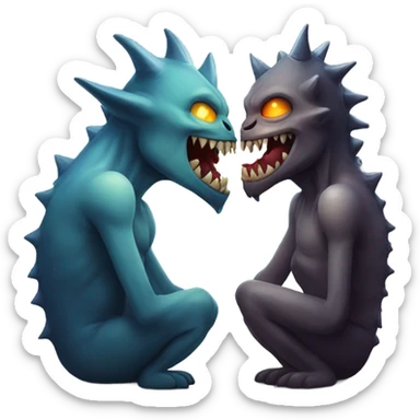 Two terrifying creatures smooching sticker