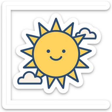 cheerful yellow sun with a smiling face, clean modern illustration style, vibrant colors sticker