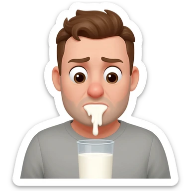 A guy licking goopy milk from a cup who is super embarrassed sticker
