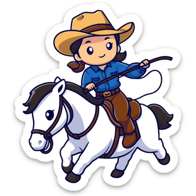 girl wearing cowboy hat riding a horse holding a whip sticker