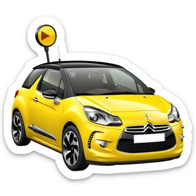 Yellow car Citroen DS3 with black roof like from car catalog  front left side mirror of the car is gray with gloss sticker