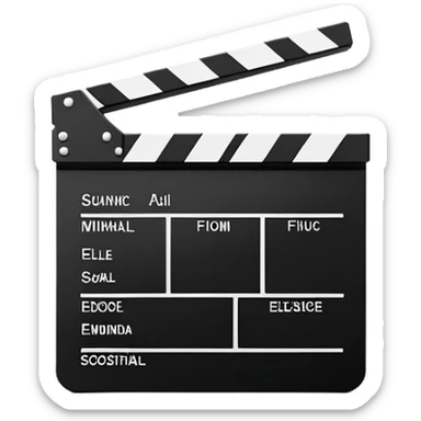 extremely minimalist film clapperboard, ultra simplified movie slate with just essential elements, black and white sticker