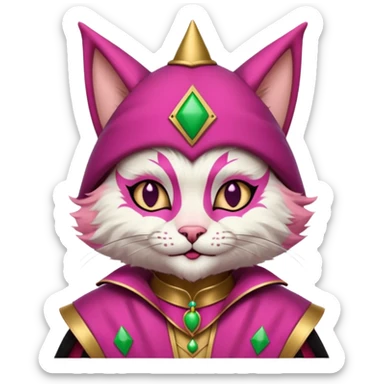 court jester cat medieval, single poker card joker, pink, face only sticker