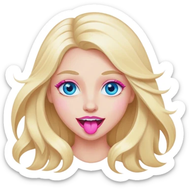 Cinematic realistic blonde with long hair, blue eyes and pink lips, rejoices sticker