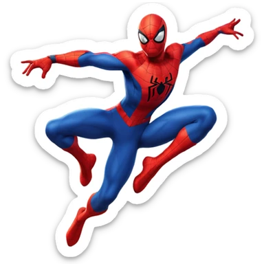 A whimsical portrait of Spiderman with a mustache, whimsical, cartoon style, detailed eyes, detailed skin, dynamic pose, city background, bright colors, 8k, high resolution, octane render. sticker