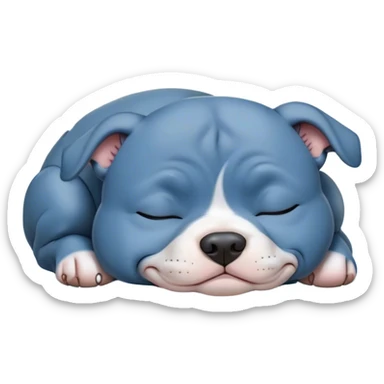 Meme-Worthy Cute Sleeping Blue Staffordshire Bull Terrier Portrait Emoji, Head resting peacefully with a contented smile, showcasing a delightfully compact build and a luxuriously soft blue Fur, eyes shut in a serene nap, Simplified yet hilariously adorable features, highly detailed, glowing with a soft, drowsy light, high shine, relaxed and utterly lovable, stylized with an air of playful laziness, bright and heartwarming, soft glowing outline, capturing the essence of a comically sleepy guardian, so meme-worthy it feels like it could instantly become the next viral sensation of adorable slumber! sticker