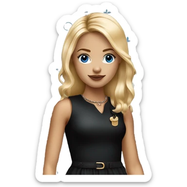 Blonde girl with blue eyes holding Louis Vuitton monogram purse in tight short black dress sticker
