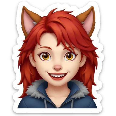 Werewolf red hair girl with a smile sticker