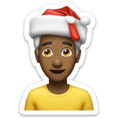 A yellow good morning emoji with Christmas hat sticker