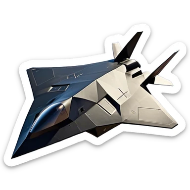 F-117 Nighthawk - Lockheed Martin (Stealth Grey) A futuristic stealth attack aircraft with a distinct faceted, angular design in a stealthy matte grey. Its sharp, jagged edges and unconventional, almost alien-like shape make it look like a shadow cutting through the night sky. The surface should appear non-reflective with subtle panel lines. sticker