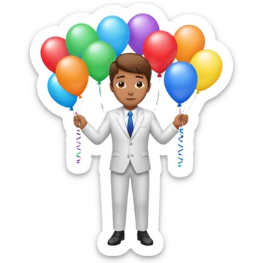 Birthday male with ballons in white suit sticker