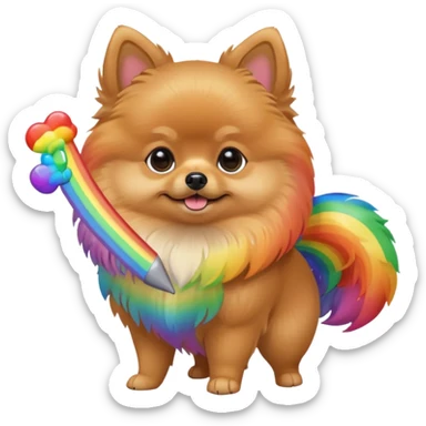  Tan Pomeranian holding a rainbow sticker