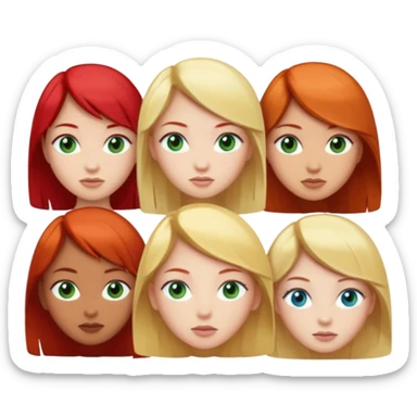 asian girl, red head girl with green eyes and blonde girl with blue eyes  sticker