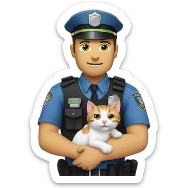 Special policeman holding a cat sticker