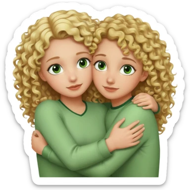 A girl with blonde curly hair and green eyes, hugging her friend  sticker