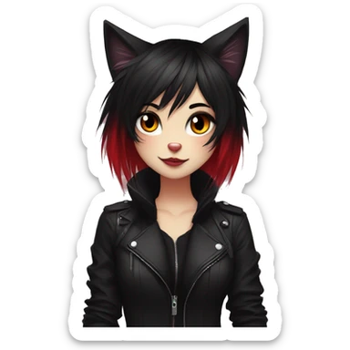 Anthro Edgy Cool Beautiful Black Cat-Fursona with Emo Hair-bangs with Red Streaks sticker