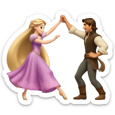 Rapunzel and Flynn Rider dancing sticker