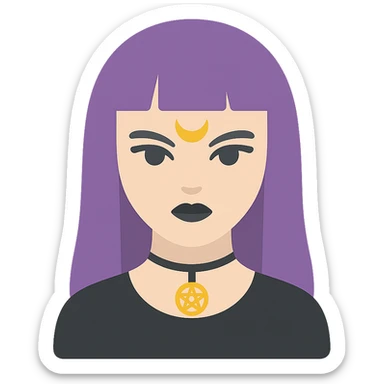 colored icon of a gothic woman with purple hair, witchy touch sticker