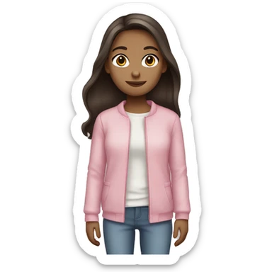 white girl with dark brown long hair and pastel pink clothes sticker
