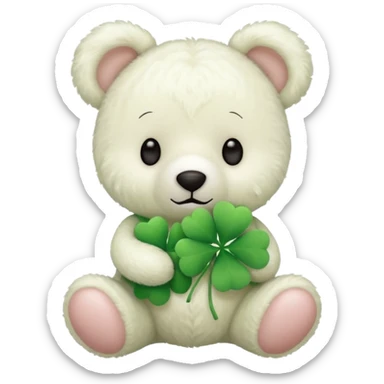 White Teddy with four-leaf clover sticker