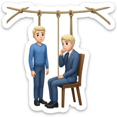 A man standing in the chair and looking at the hanging rope thinking to suicide  sticker