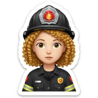 Firefighter girl curly hair with Black uniform sticker