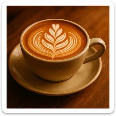 Add a rosette foam art style to the coffee latte, keep the warm and inviting atmosphere. Maintain the cozy and warm look of the original image. sticker