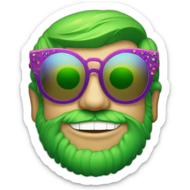 elton john wearing green multi-color oversized sunglasses with scalloped edges for mardi gras sticker