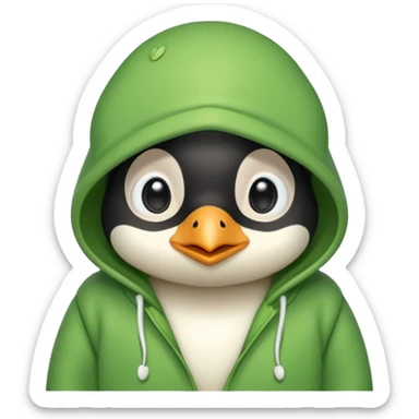 A cute penguin with a frog hoodie sticker