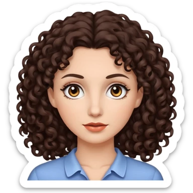 White woman with dark brown curly hair. and black eyes sticker