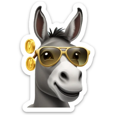Donkey with a bar of gold and sunglasses and heart eyes sticker