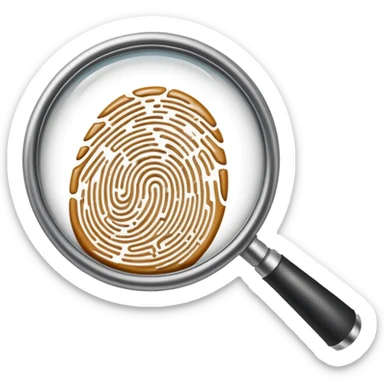 magnifying glass examining a fingerprint sticker