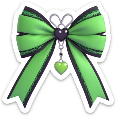 green gothic bow with black lace trim and heart charm, remove background sticker