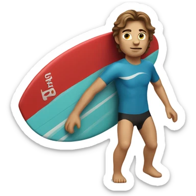 surfer with brown hair and on a red surfboard  sticker