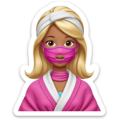 Brown skin blonde hair Barbie with face mask on and hair in towel sticker