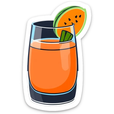 Spanish melón carajillo in a glass with ice, coffee, liquor, and fresh melon pieces sticker