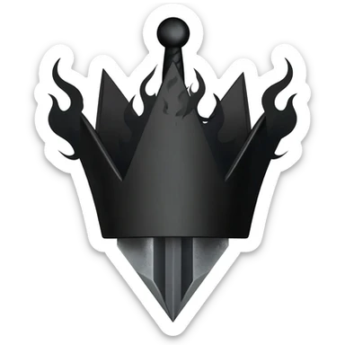 generate a black sword burning with black flames and piercing a black diamond crown sticker