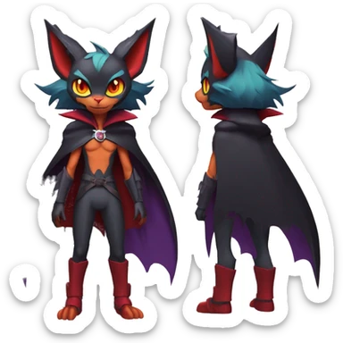  Anthro Kawaii Edgy Cool Vampiric Demonic Beautiful Noivern-Nargacuga-Litten with big Bat Ears and wearing a cape and collar full body sticker