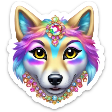 Lisa frank wolf with jewels  sticker