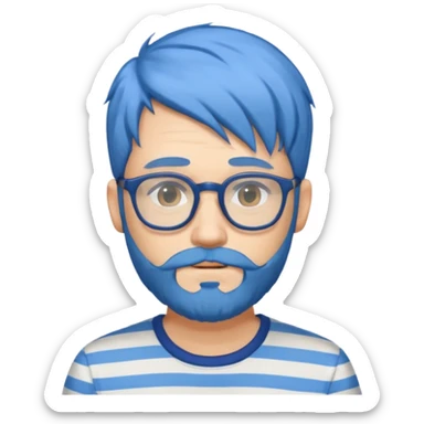 blue hair glasses man with beard and striped shirt sticker