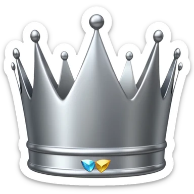 A luxury silver crown emoji, chrome metallic finish, smooth rounded edges, subtle sparkle, polished reflective surface, cute proportions, iOS emoji style, centered on a clean white background, soft studio lighting, no outlines sticker